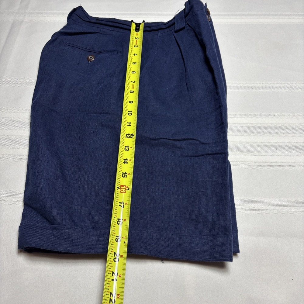 Vtg 90 Linen High Rise Walking Shorts Women Size 10 Preppy Navy Blue - Picture 4 of 9
